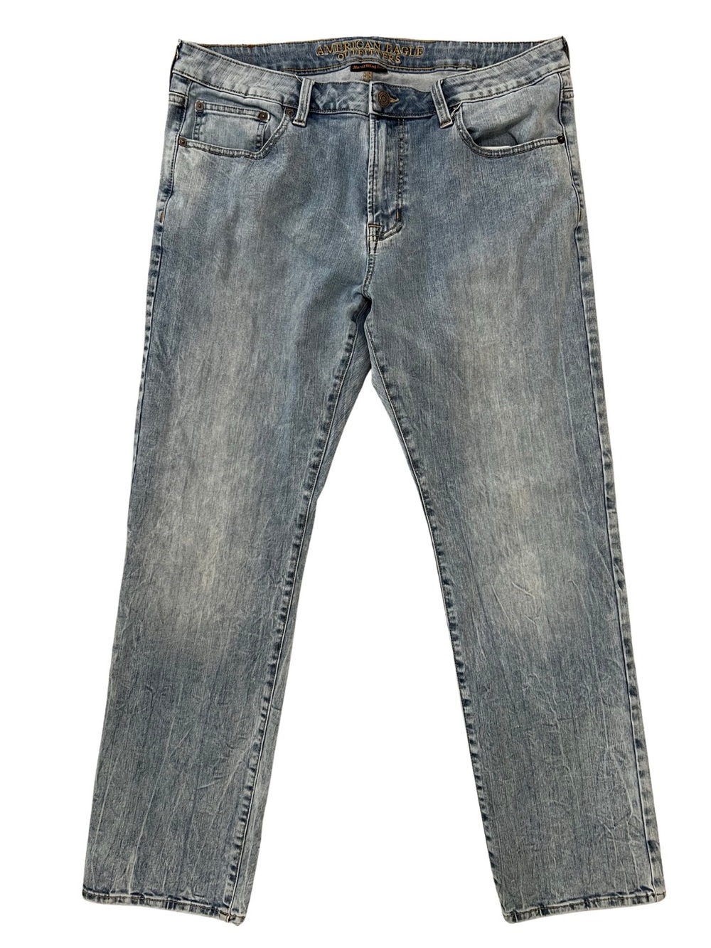 American Eagle Mens 36 Original Straight Jeans Light Wash Easyflex Denim